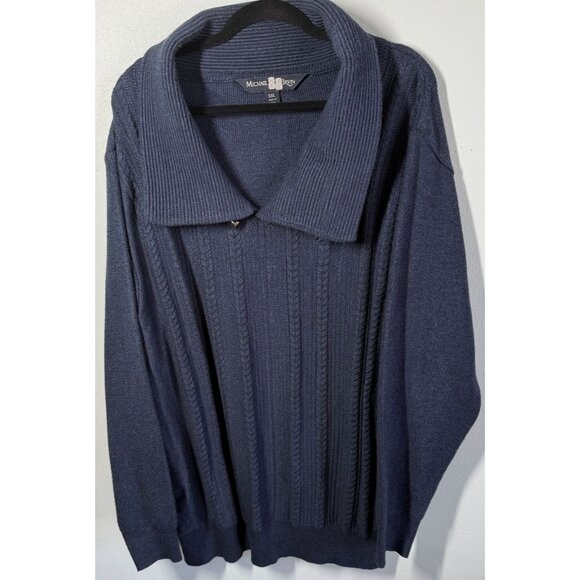 Michael 88 Irvin Mens Navy Blue Mock Neck Sweater XXL Cable Knit Button Detail - Picture 2 of 14